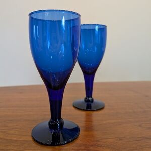 Vintage Cobalt Blue Wine Glasses - Set Of 2